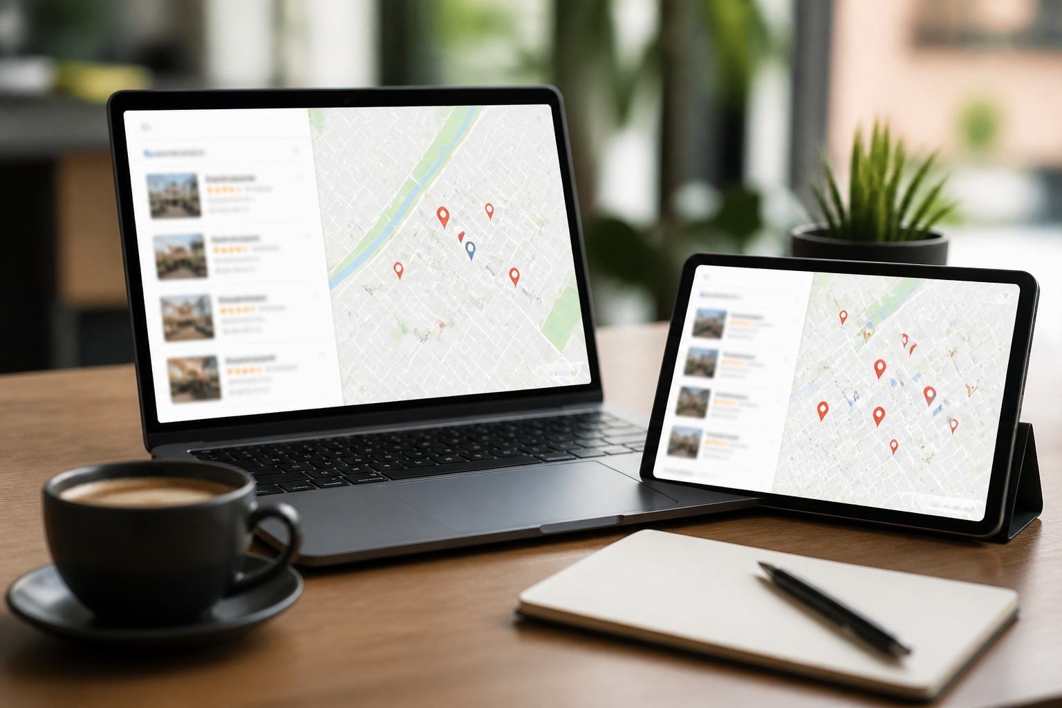 Mapa e busca local no tablet